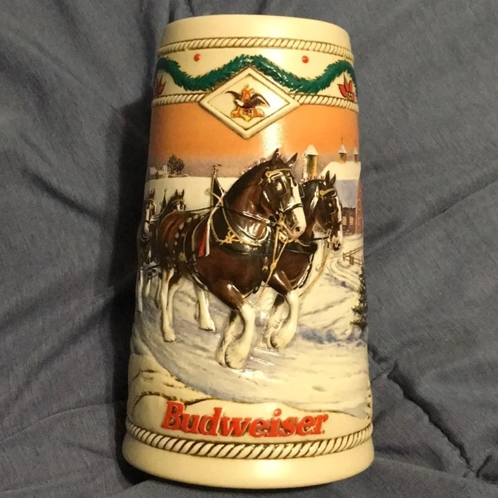 Vintage 1996 Anheuser Busch Budweiser Holiday Beer Stein Mug American Home